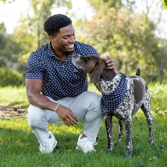 Rhoback Mens Performance Golf Polo Size M “The GSP” Short Sleeve Dog Print Navy - Picture 9 of 9